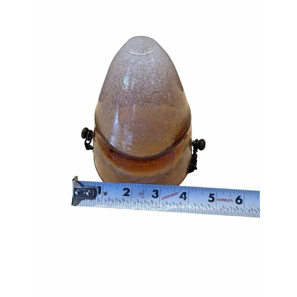 Vintage Amici Hand Blown Amber Bubble Glass Cone Vase Hanging Wrought Iron Stand